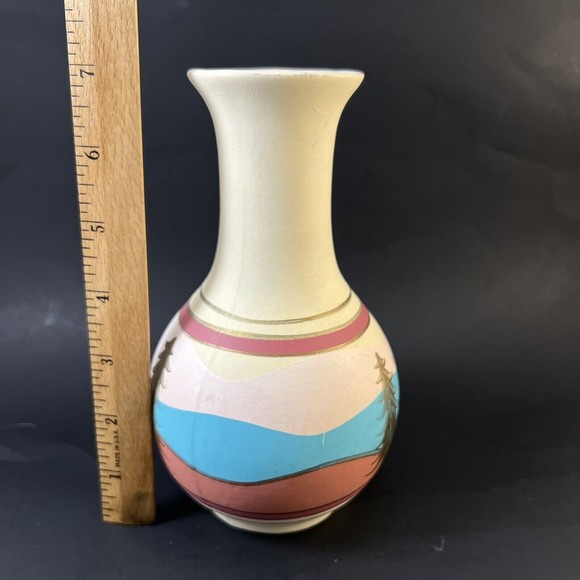 TESA by Maack Pottery Vase Hand Painted  Green Trees Small 7” Tall - Picture 3 of 4